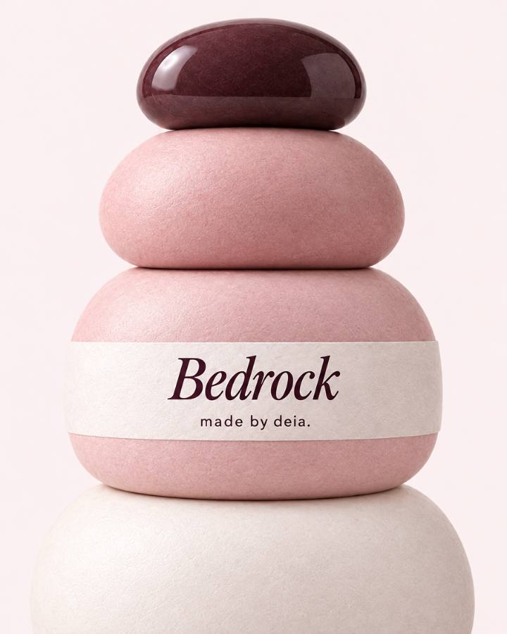 The stacked-stone Bedrock bottle in blush and plum