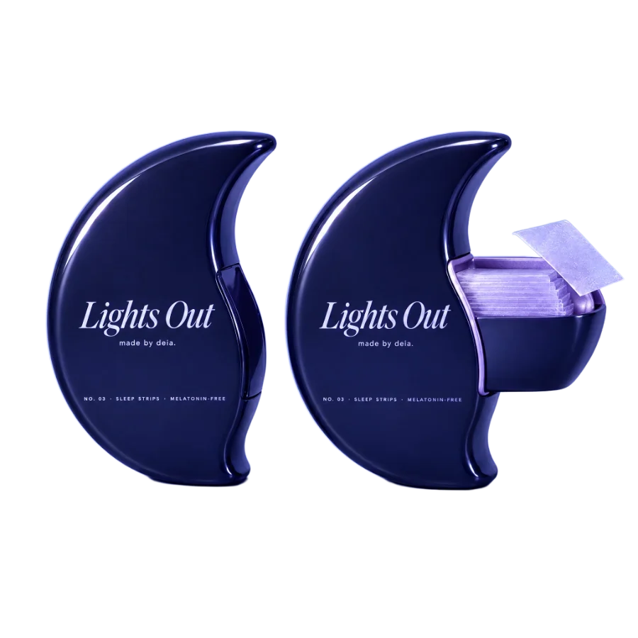 Two Lights Out crescent-moon cases, one with its drawer of sleep strips open